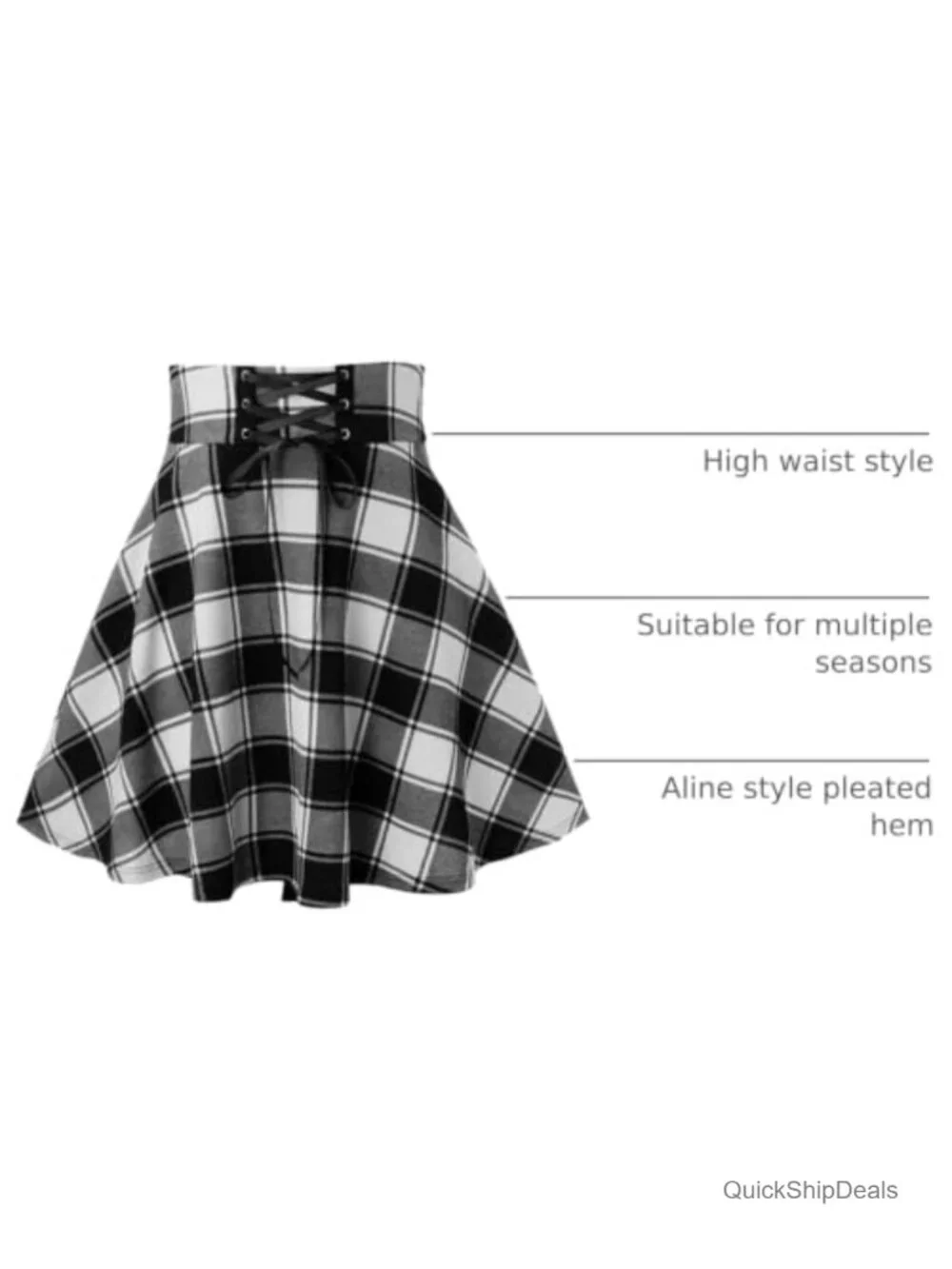 High Waist Plaid Mini Skirt A-Line Pleated Cotton